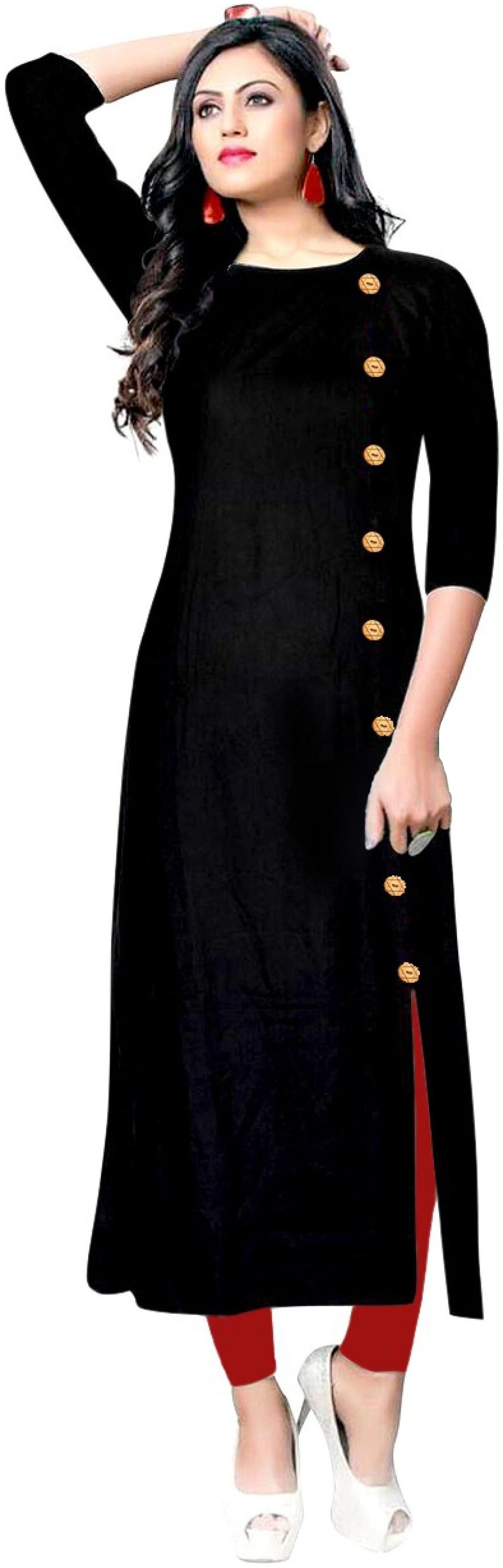 

Paris Designer Women Solid Rayon Kurtis (Black)
