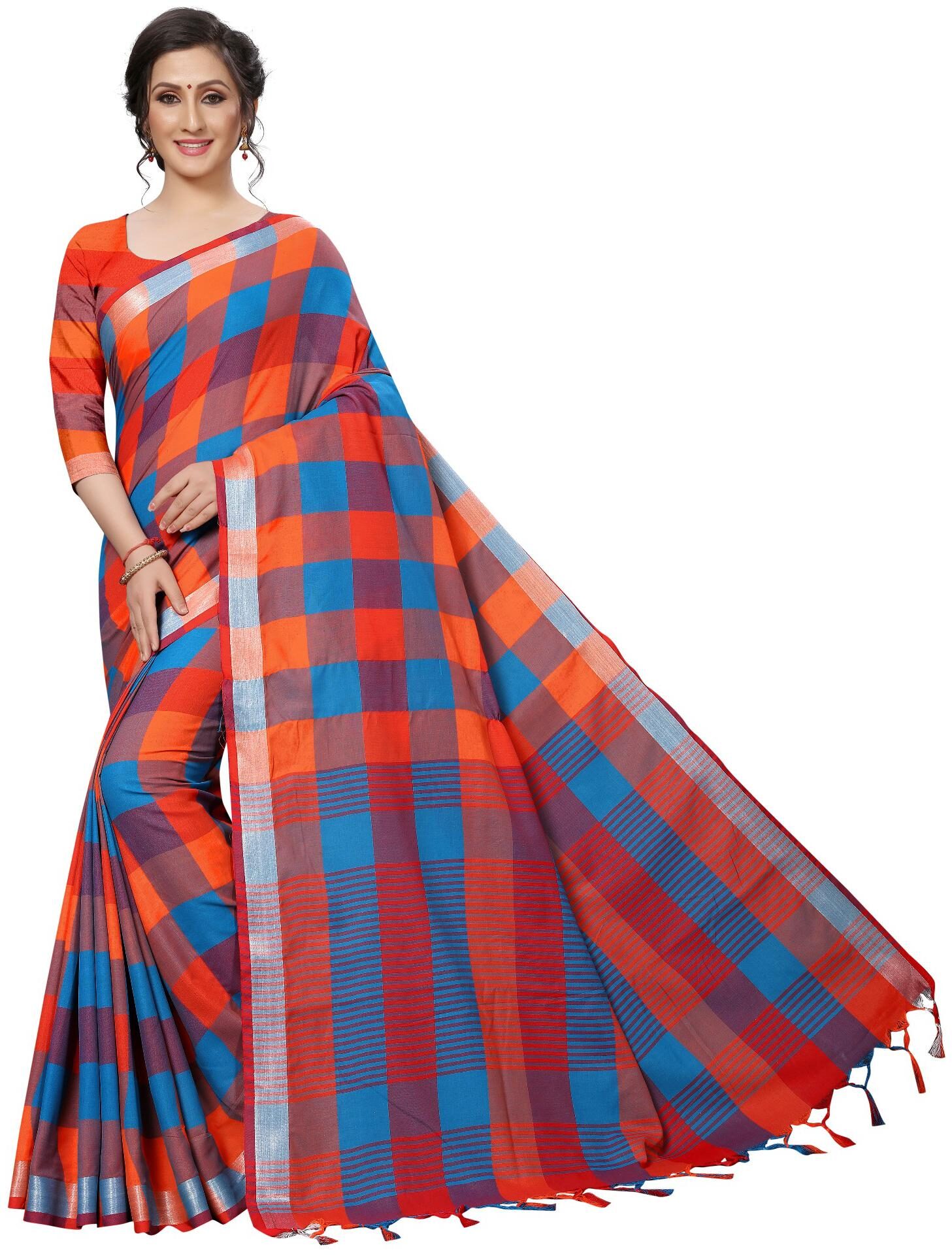 

Paris Designer Cotton Checkered Multi Color Saree with Blouse