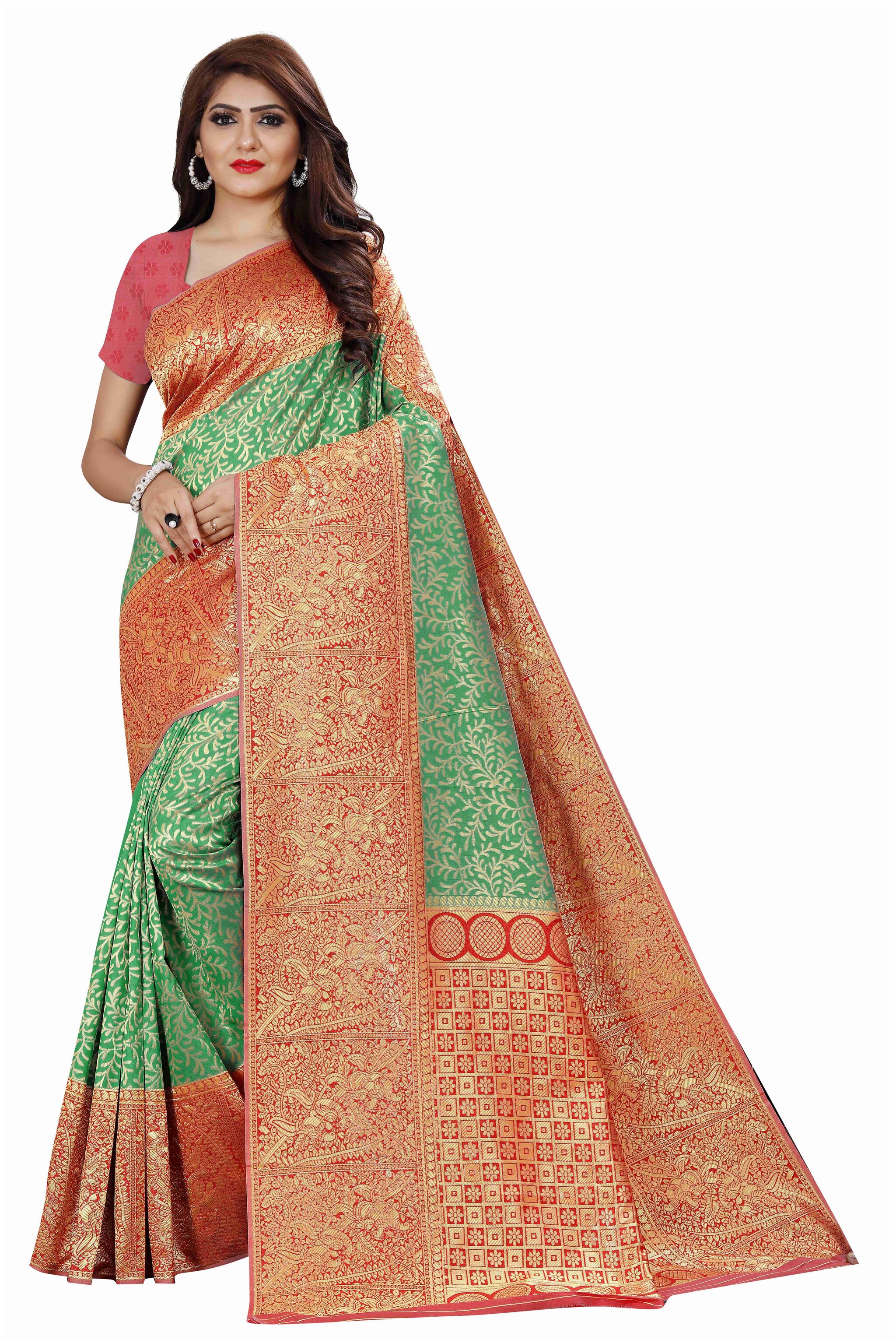 

Paris Designer Women Jacquard Woven Green Regular Saree With Blouse