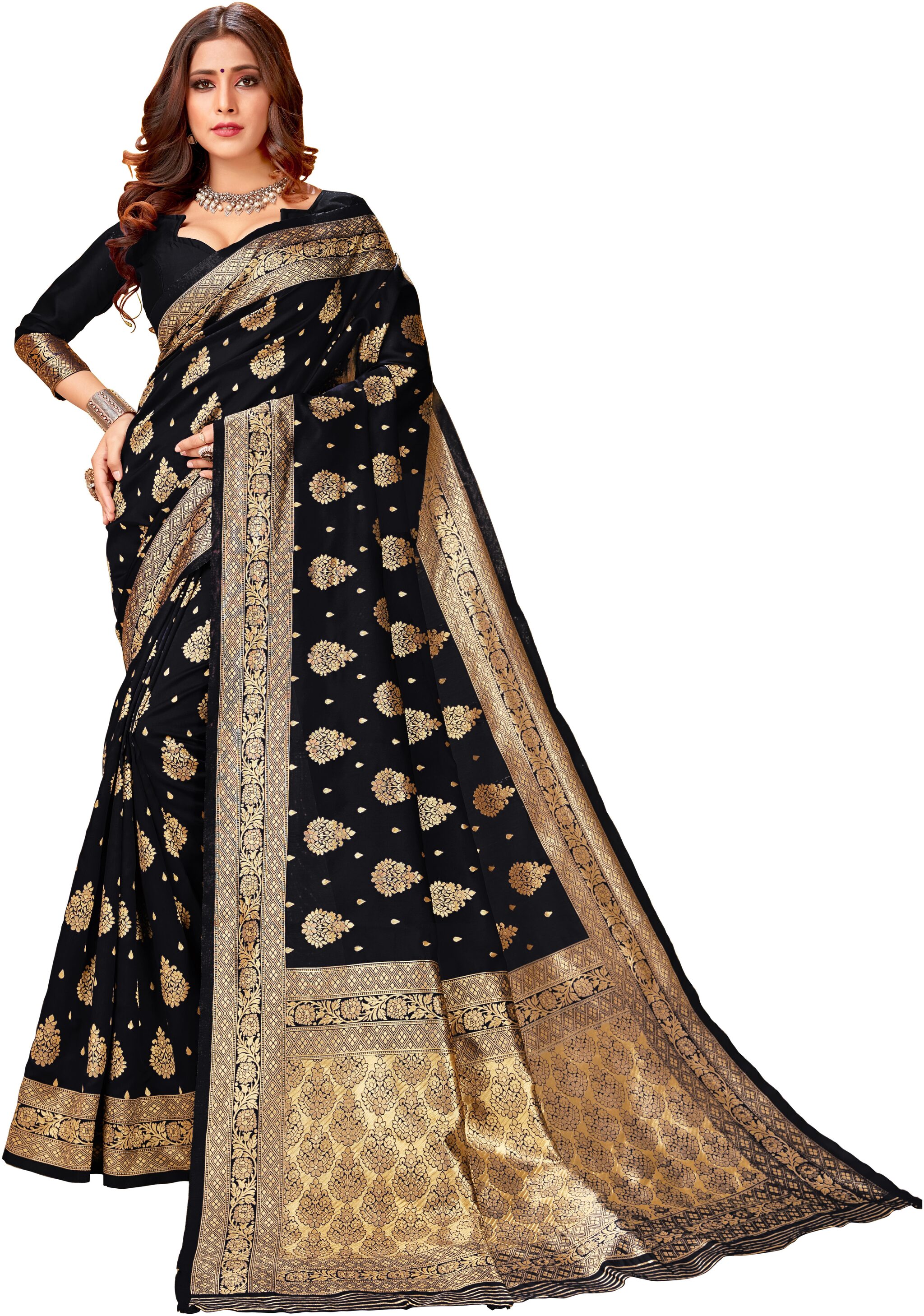 

Paris Designer Women Woven Kanchipuram Silk Saree (Black)