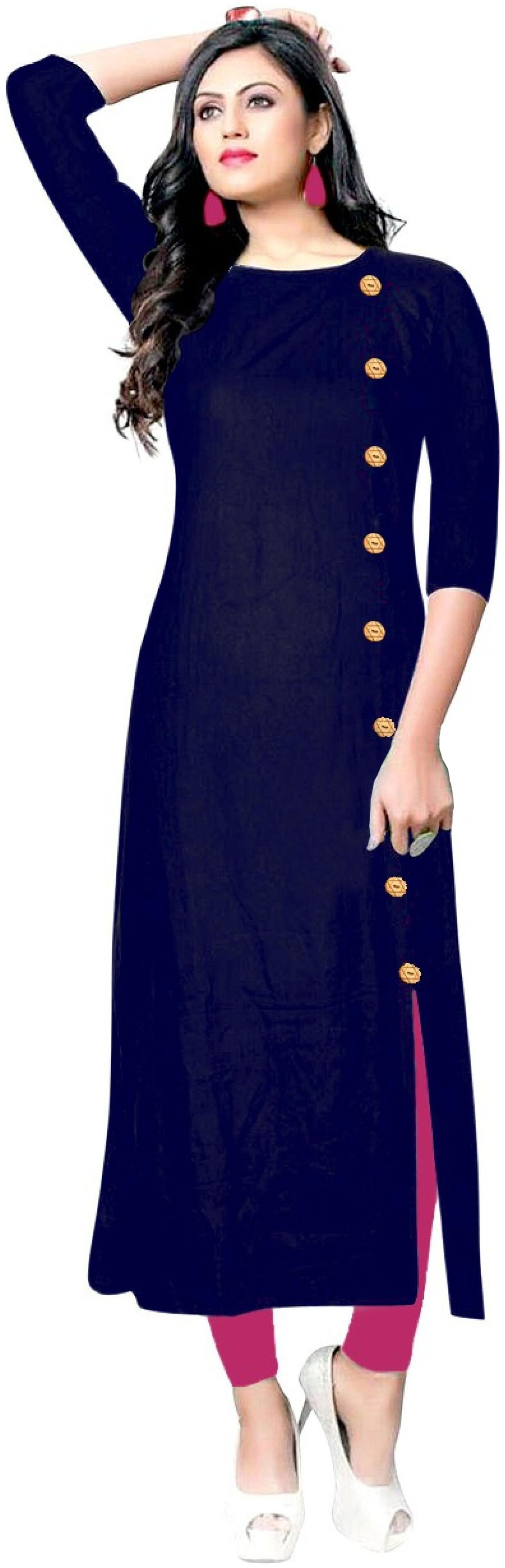 

Paris Designer Women Solid Rayon Kurtis (Navy Blue)