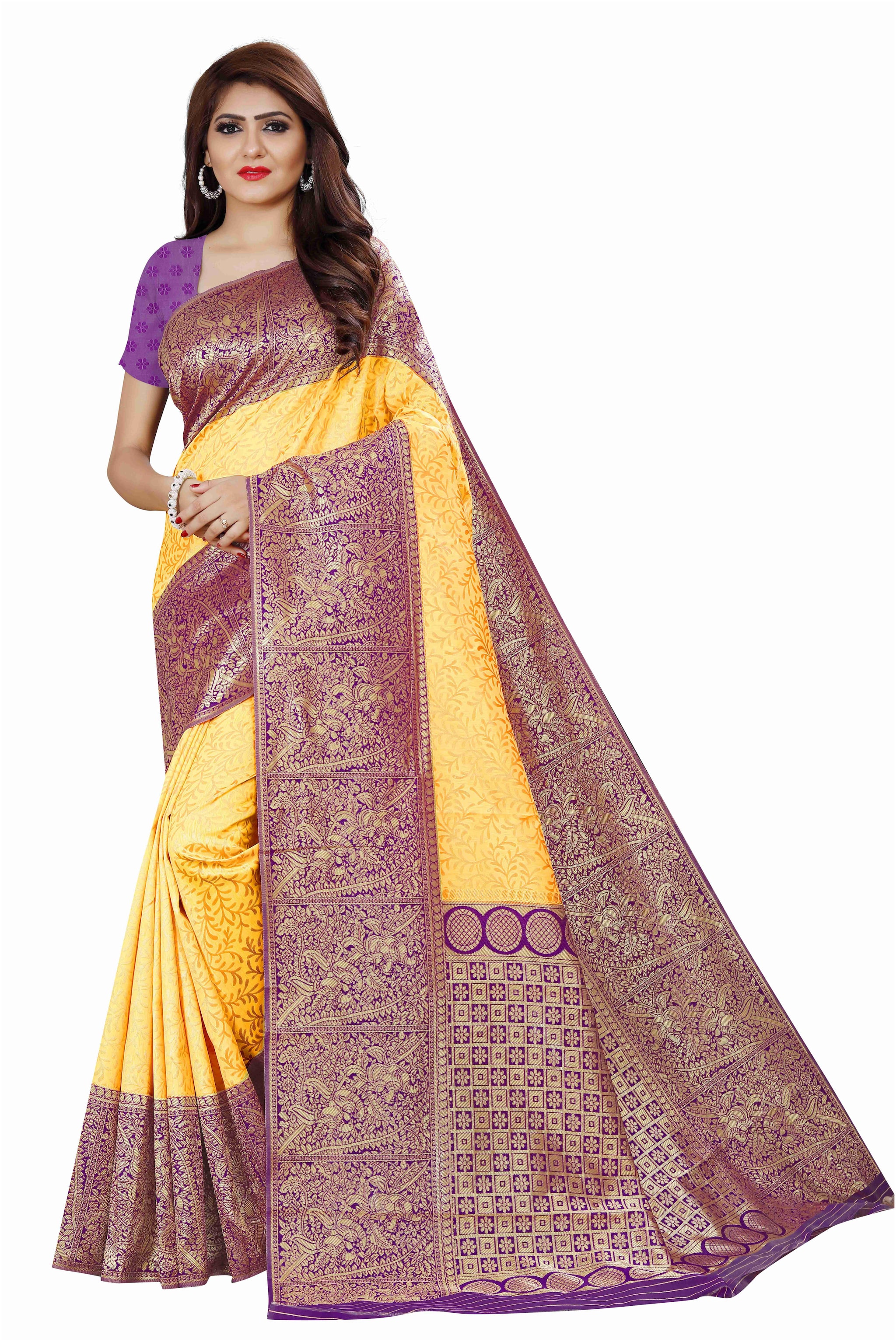 

Paris Designer Women Jacquard Woven Yellow Regular Saree With Blouse