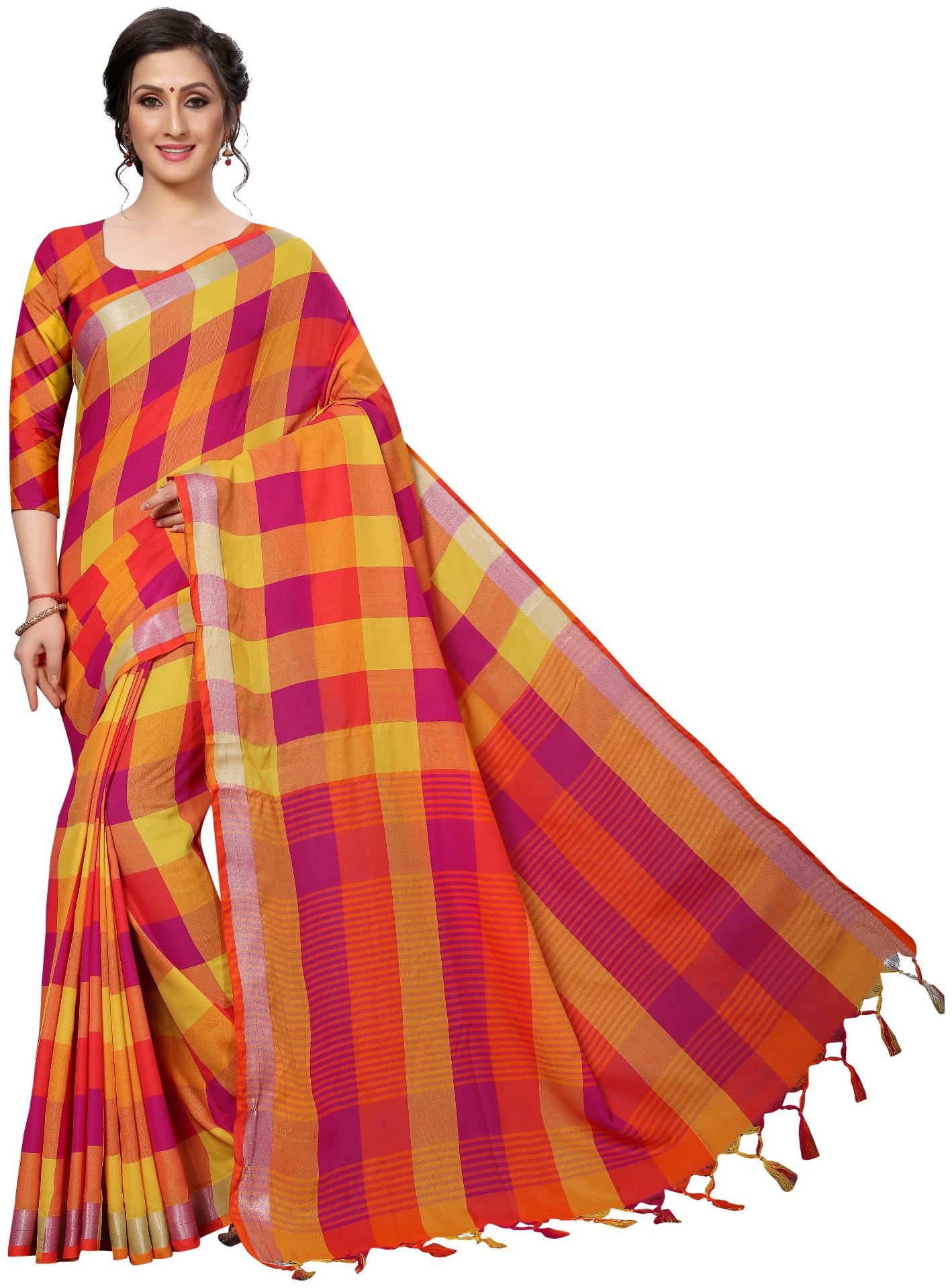 

Paris Designer Cotton Checkered Multi Color Saree with Blouse