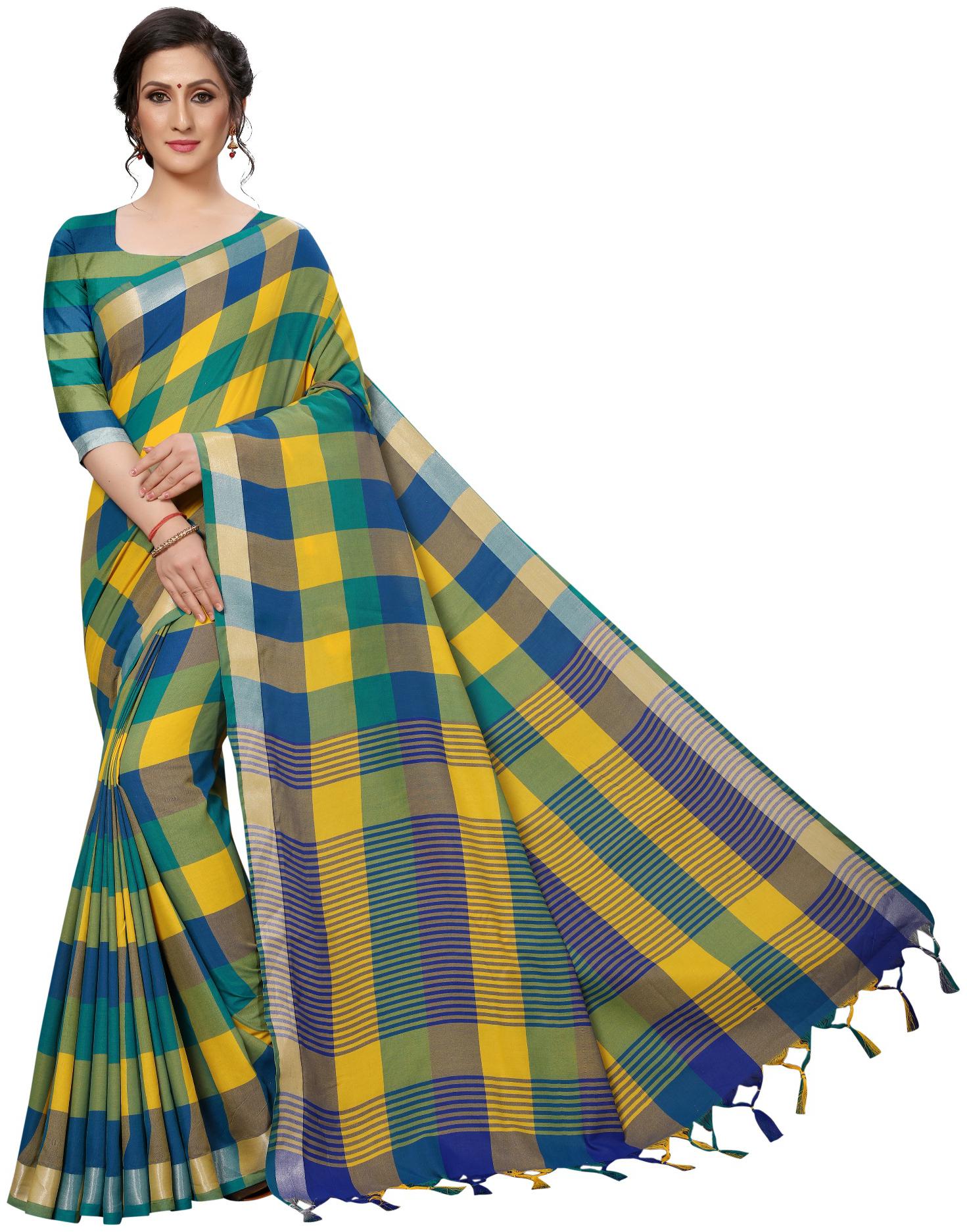 

Paris Designer Cotton Checkered Multi Color Saree with Blouse