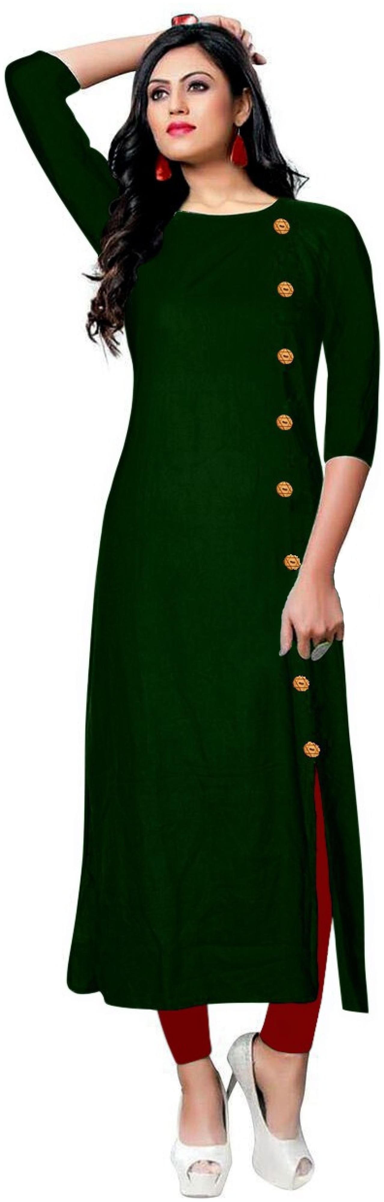 

Paris Designer Women Solid Rayon Kurtis ( Green)