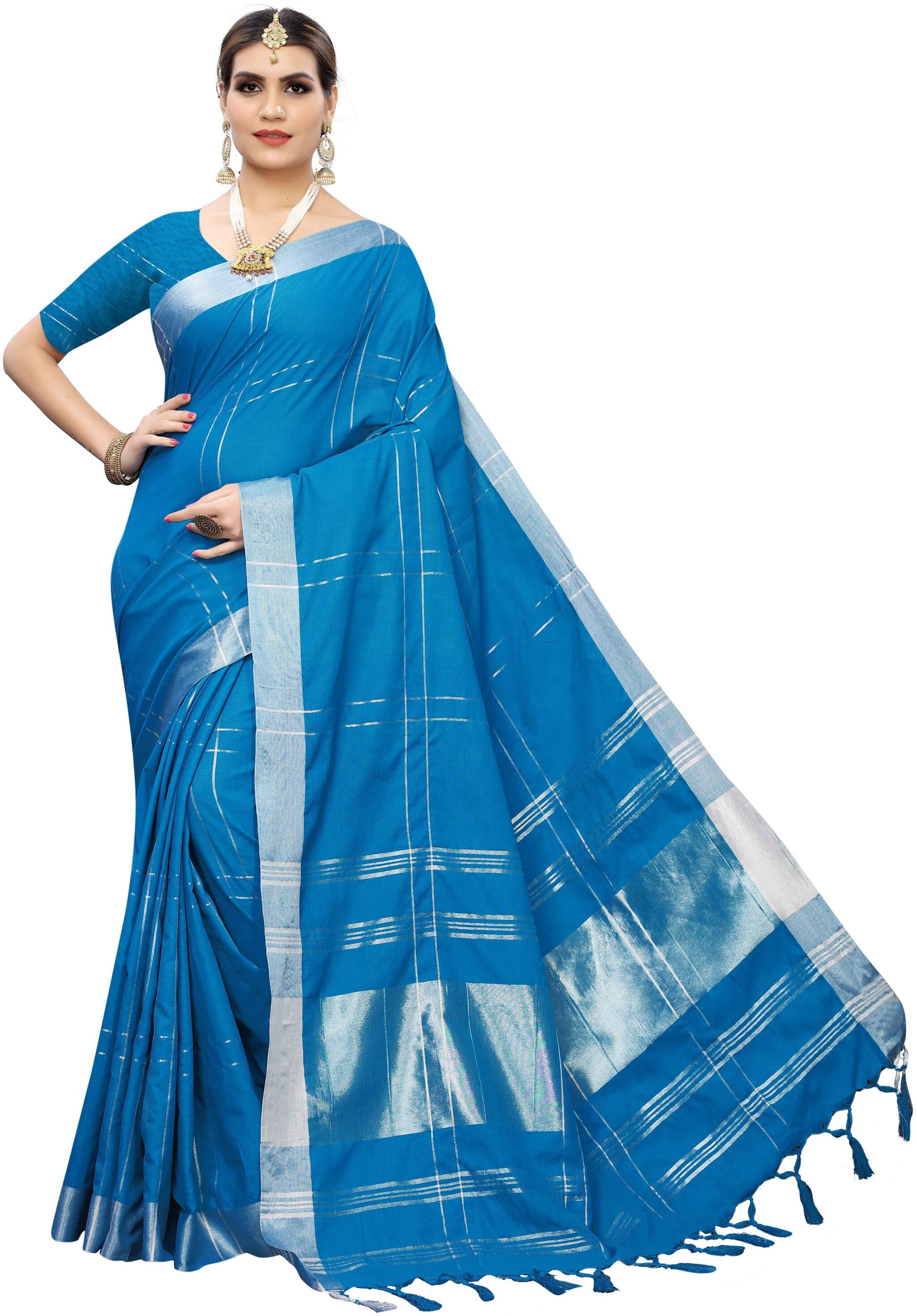 

Paris Designer Cotton Saree with Blouse Piece (Blue)