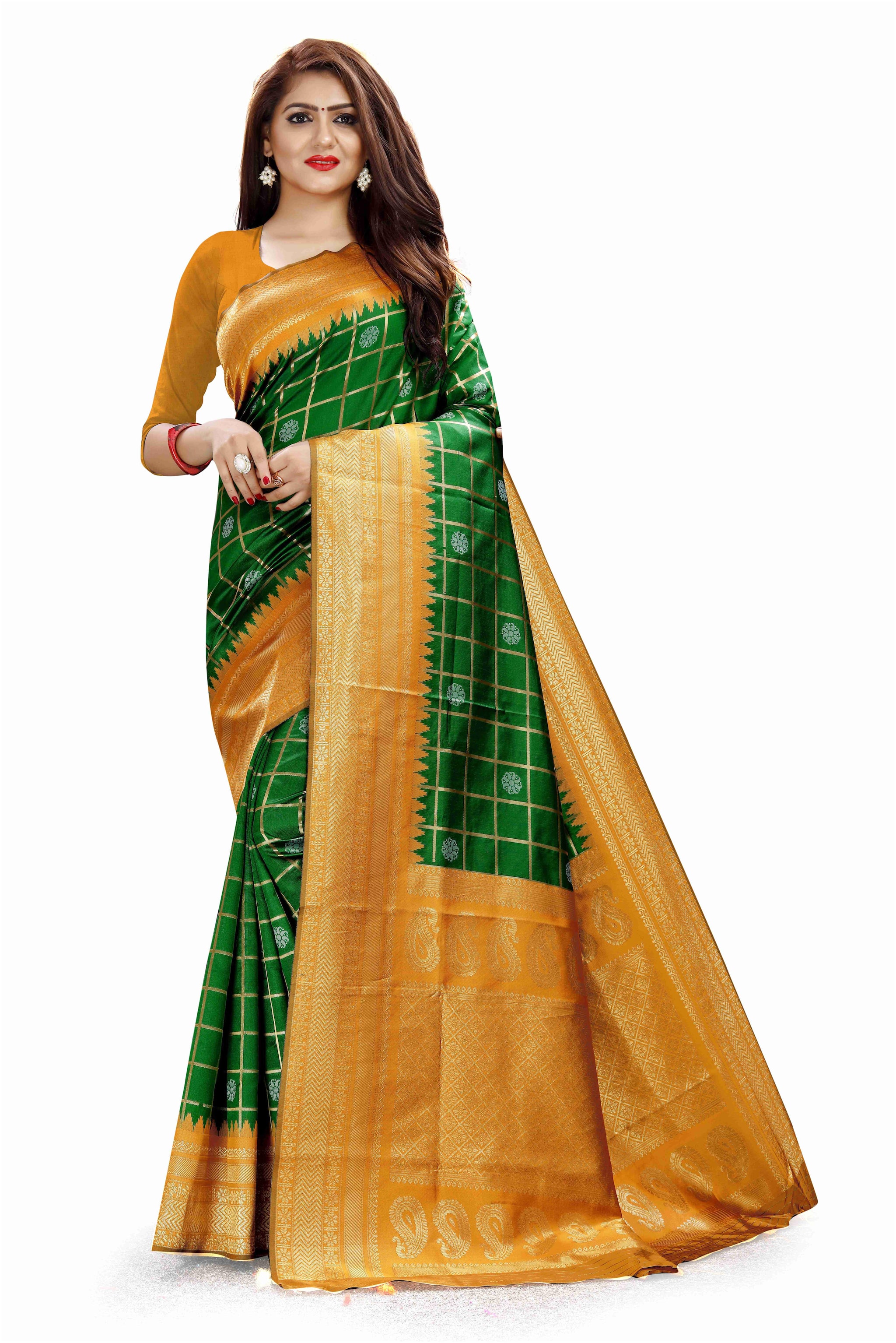 

Paris Designer Women Jacquard Woven Green Regular Saree With Blouse