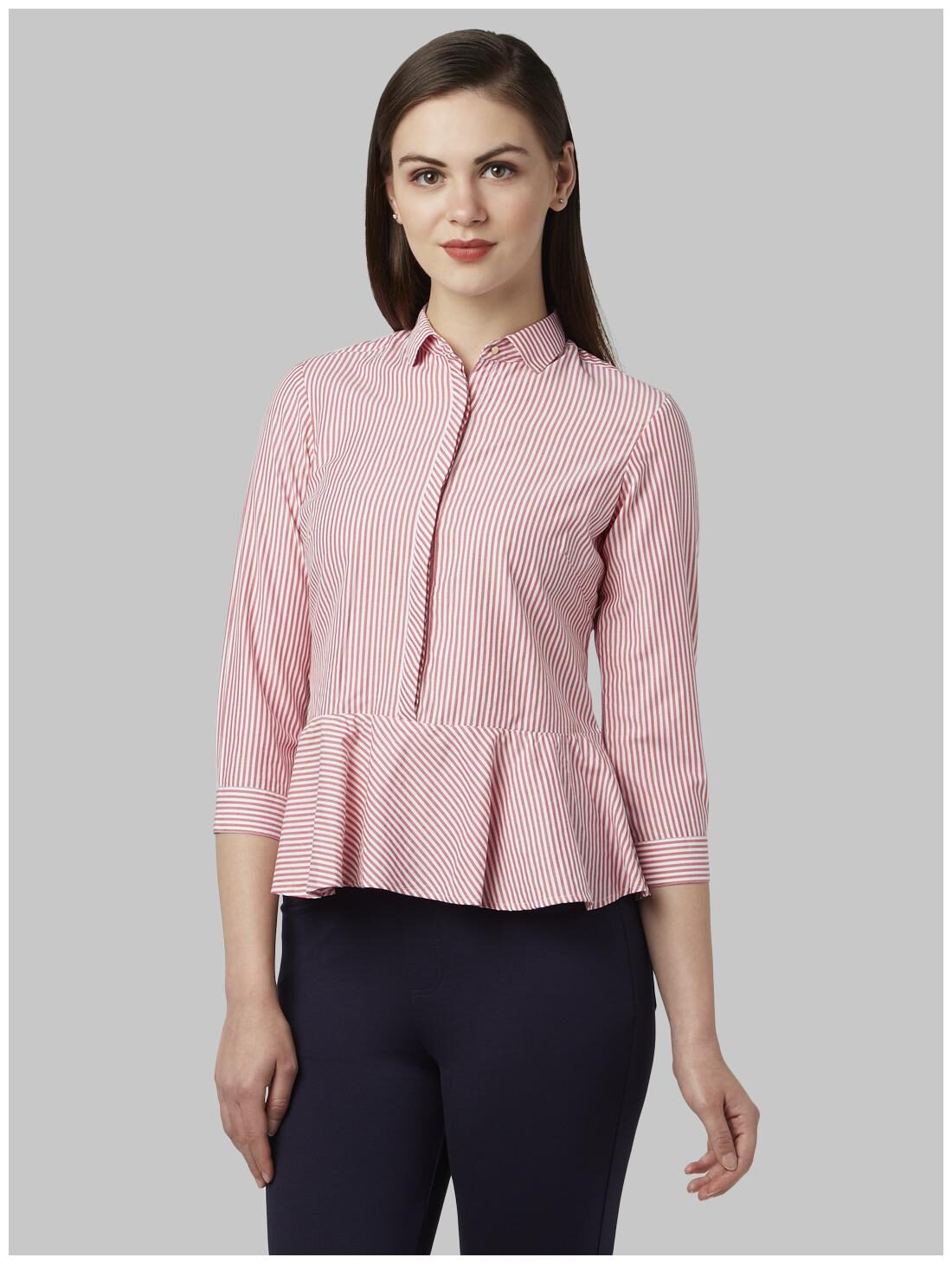 

Park Avenue Women Red Striped Regular Fit Shirt