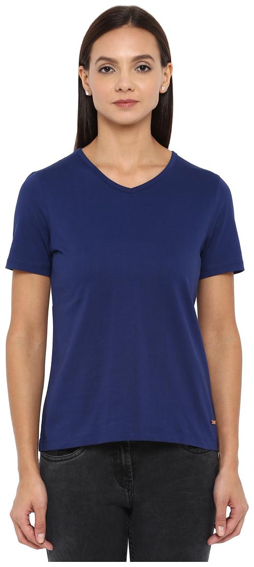 

Park Avenue Women Blue Regular fit V neck Cotton T shirt