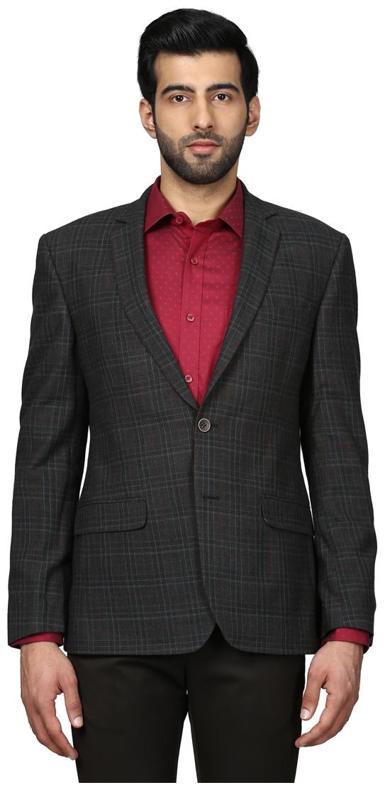 

Park Avenue Men Green Checked Regular fit Single Breasted Blazer