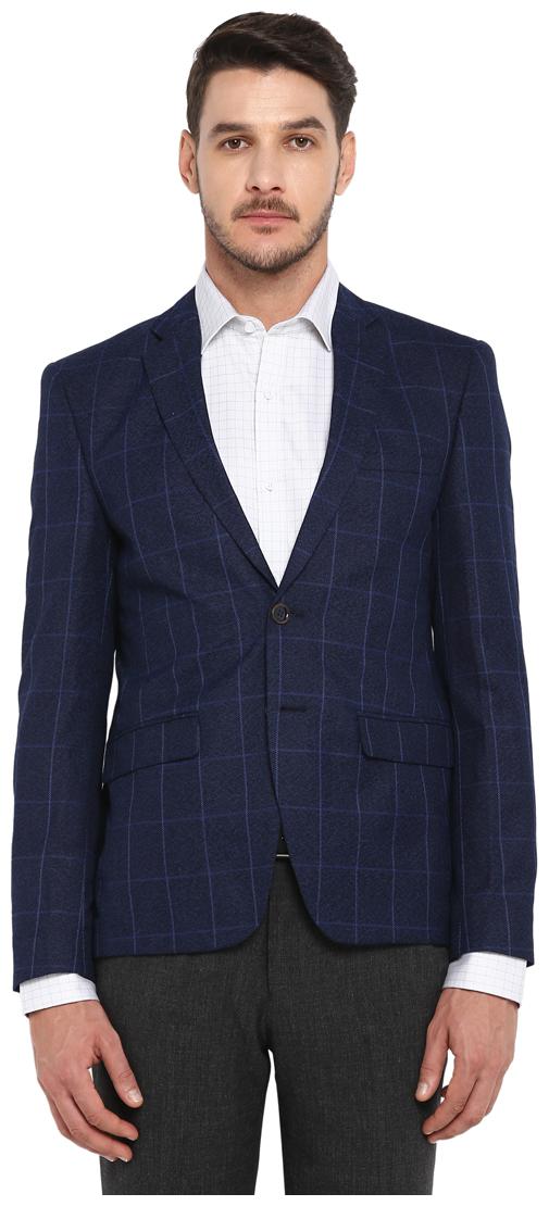 

Park Avenue Men Blue Checked Regular fit Single Breasted Blazer