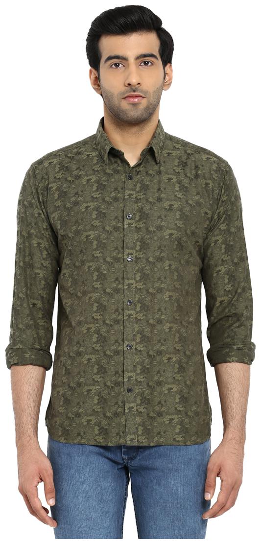 

Park Avenue Men Green Printed Slim Fit Casual Shirt