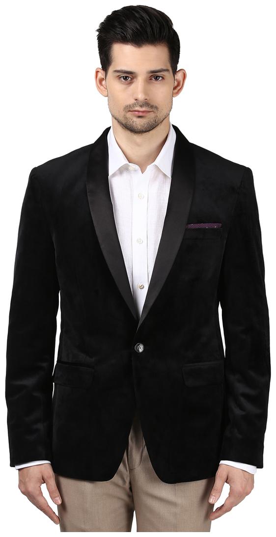 

Park Avenue Solid Polyester Super Slim Fit Notched Lapel Collar Full Sleeve Black Blazerss