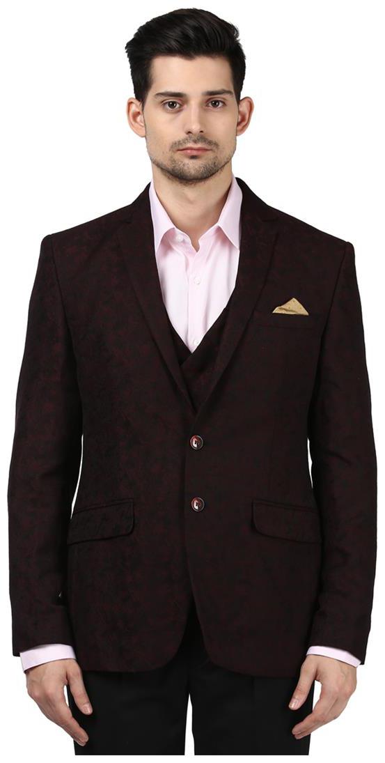 

Park Avenue Dark Maroon Terry Rayon Super Slim Fit Blazer