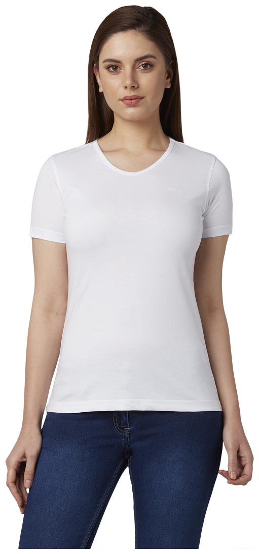 

Park Avenue Women White Regular fit V neck Cotton T shirt