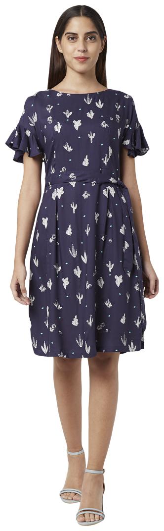 

Park Avenue Blue Printed Fit flare dress