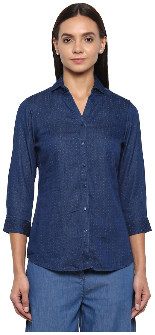 

Park Avenue Women Blue Printed Regular Fit Shirt