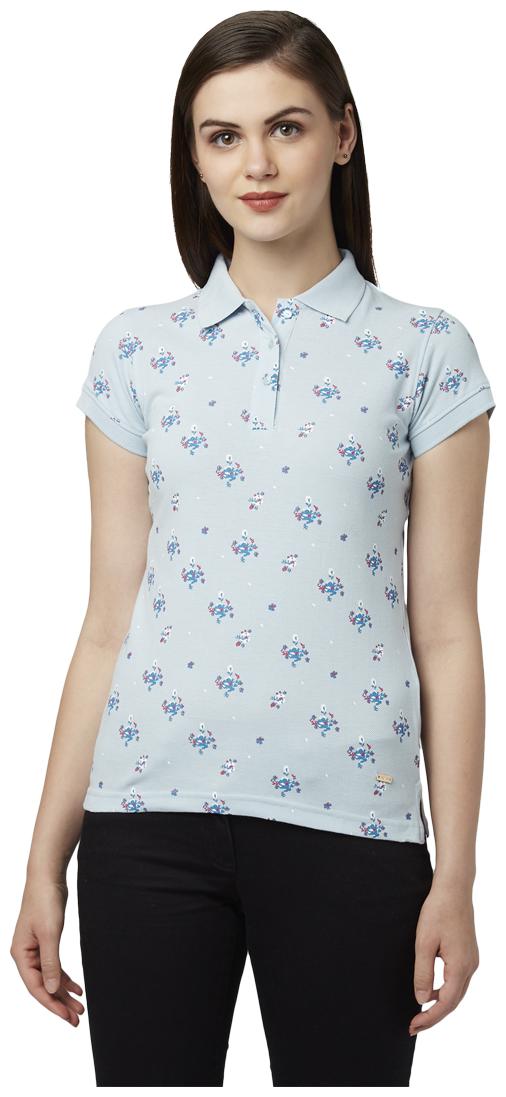 

Park Avenue Women Blue Regular fit Polo neck Cotton T shirt