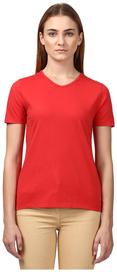 

Park Avenue Women Red Regular fit V neck Cotton T shirt