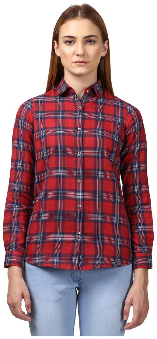 

Park Avenue Women Women Red Checked Regular Fit Shirt