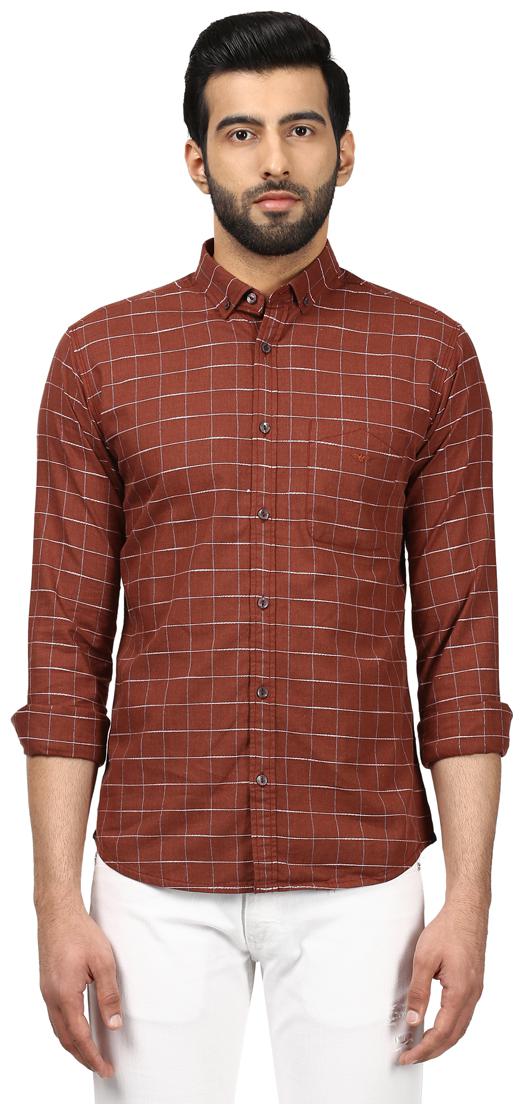 

Park Avenue Men Brown Checked Slim Fit Casual Shirt