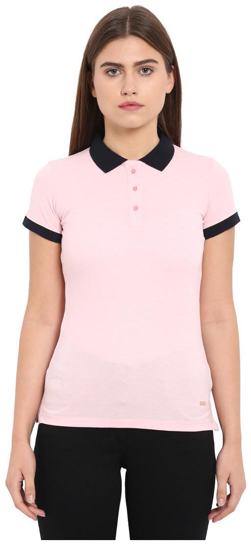 

Park Avenue Women Pink Regular fit Polo neck Cotton T shirt