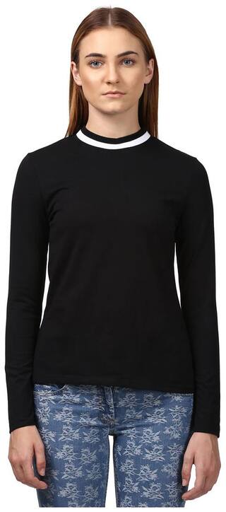 Park Avenue Women Women Black Regular fit High neck Cotton T shirt
