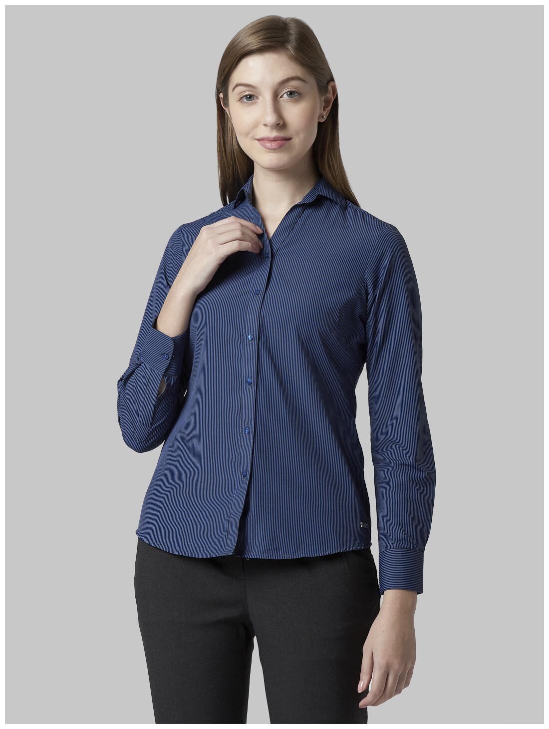 

Park Avenue Women Blue Striped Regular Fit Shirt