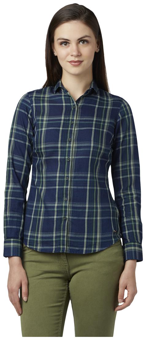 

Park Avenue Women Blue Checked Regular Fit Shirt