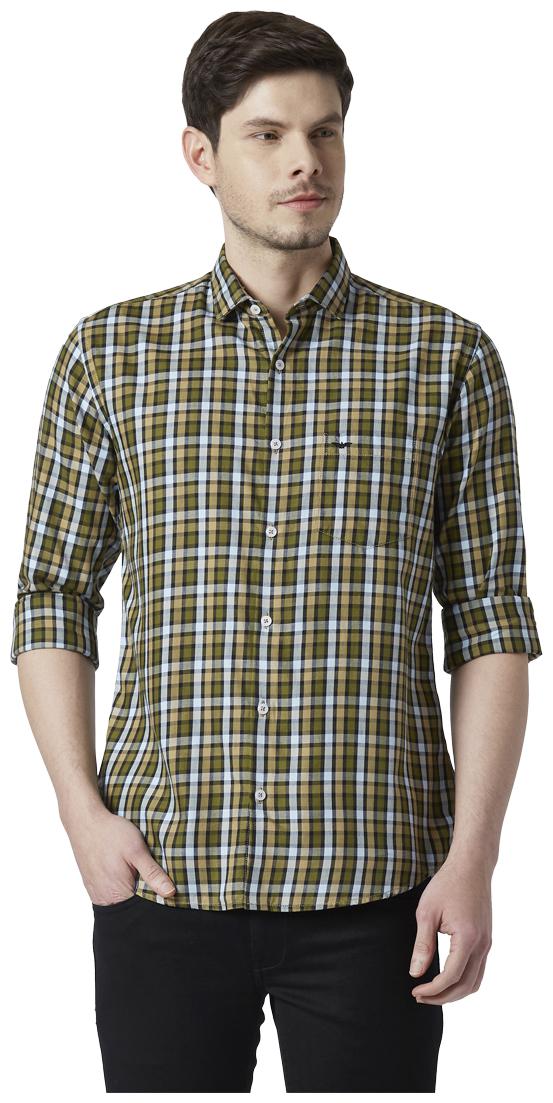 

Park Avenue Men Green Checked Slim Fit Casual Shirt