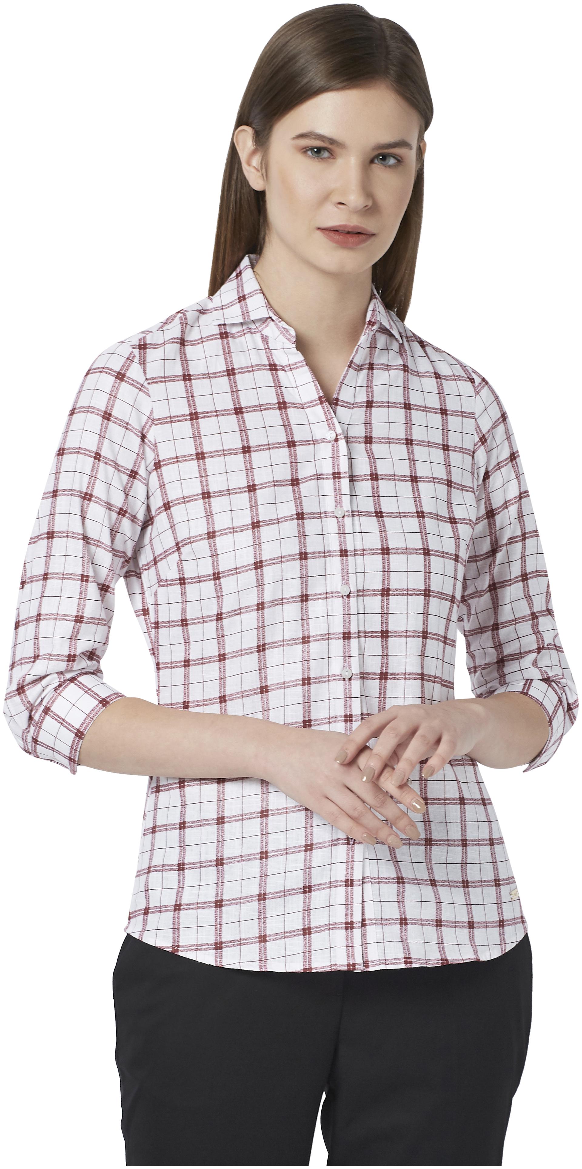 

Park Avenue Women White Checked Regular Fit Shirt