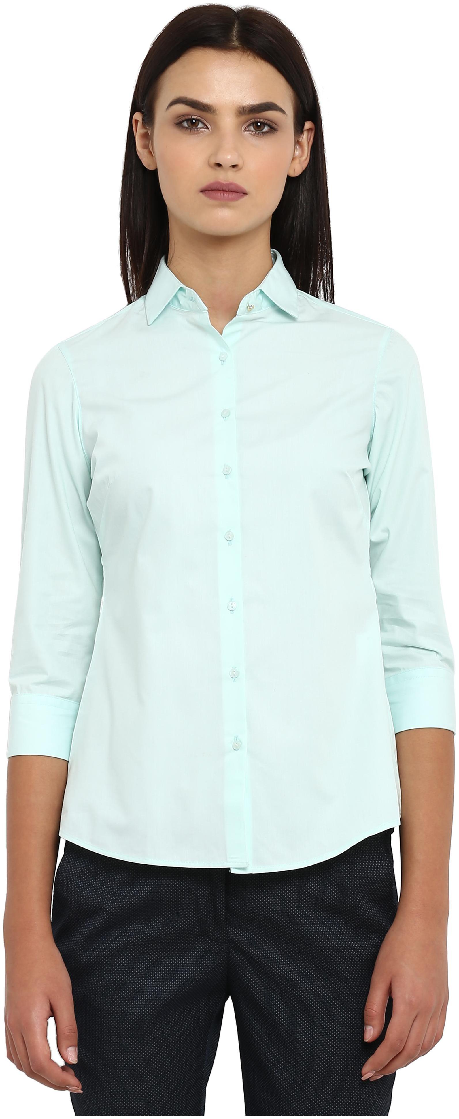

Park Avenue Women Green Solid Regular Fit Shirt