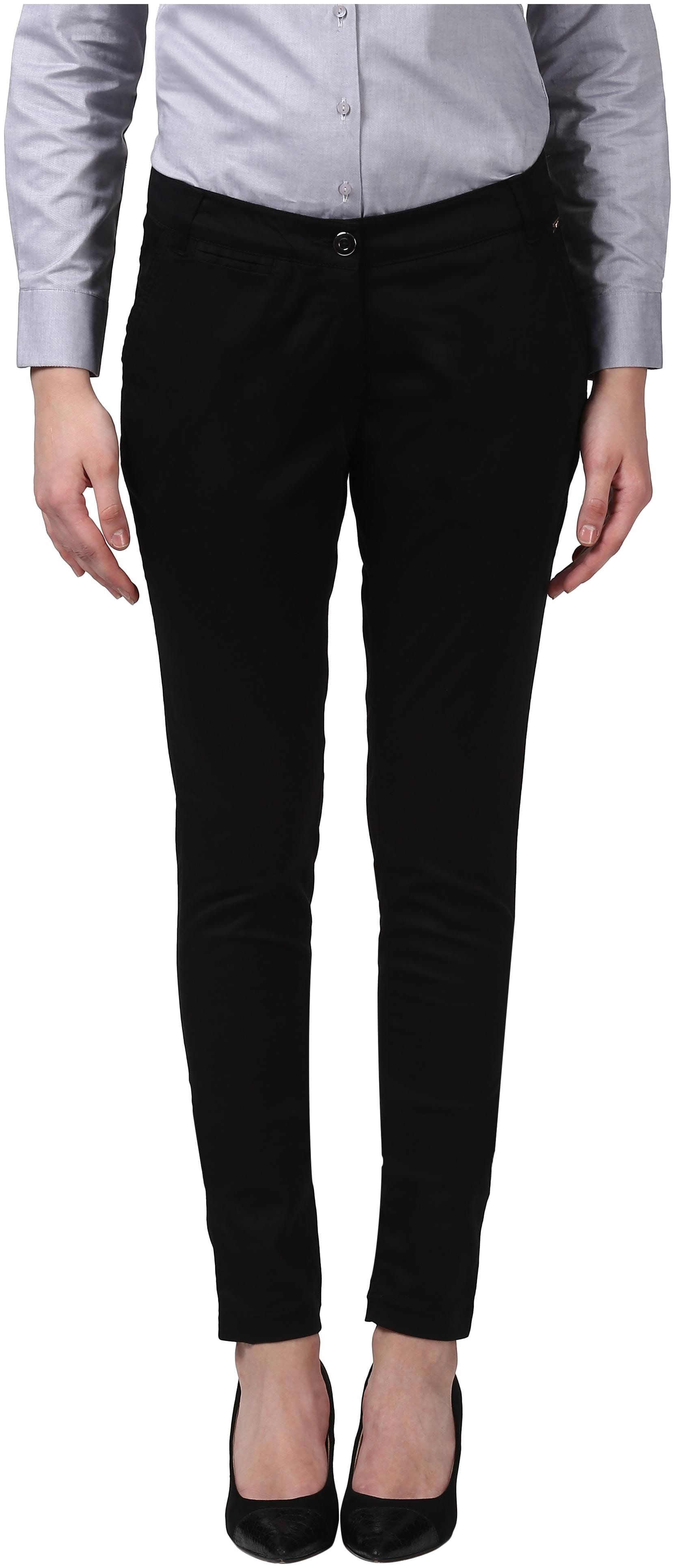 

Park Avenue Women Cotton Solid Black Trousers