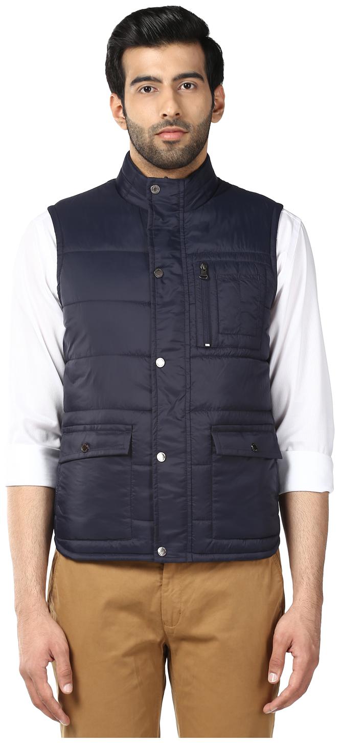 

Park Avenue Men Blue Solid Bomber jacket