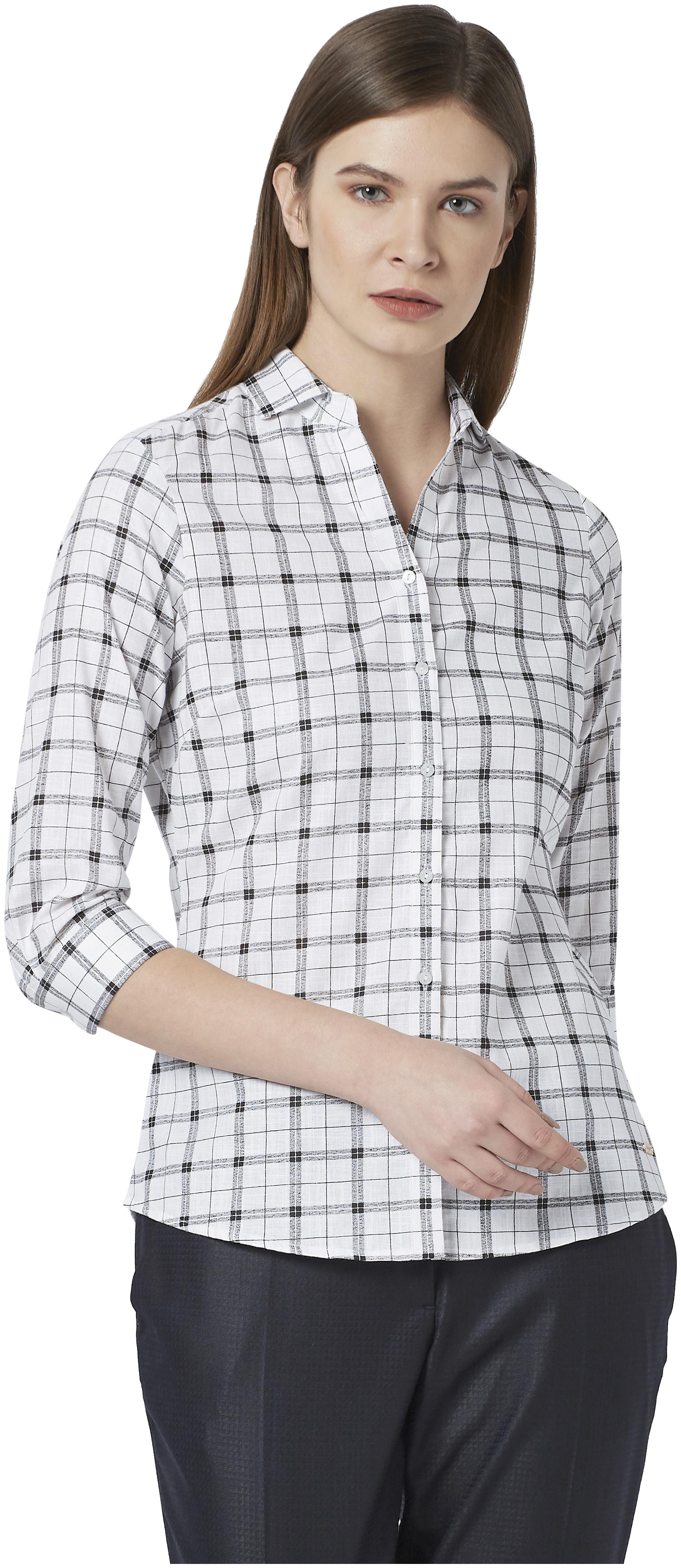 

Park Avenue Women White Checked Regular Fit Shirt