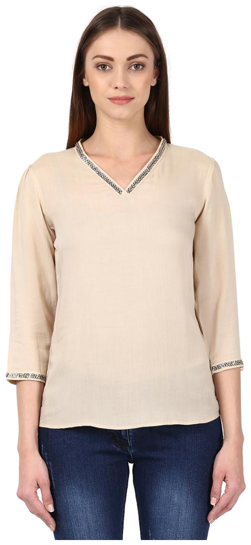 

Park Avenue Solid Modal Beige Regular Fit V-Neck 3 4th Sleeve Tops Tunics