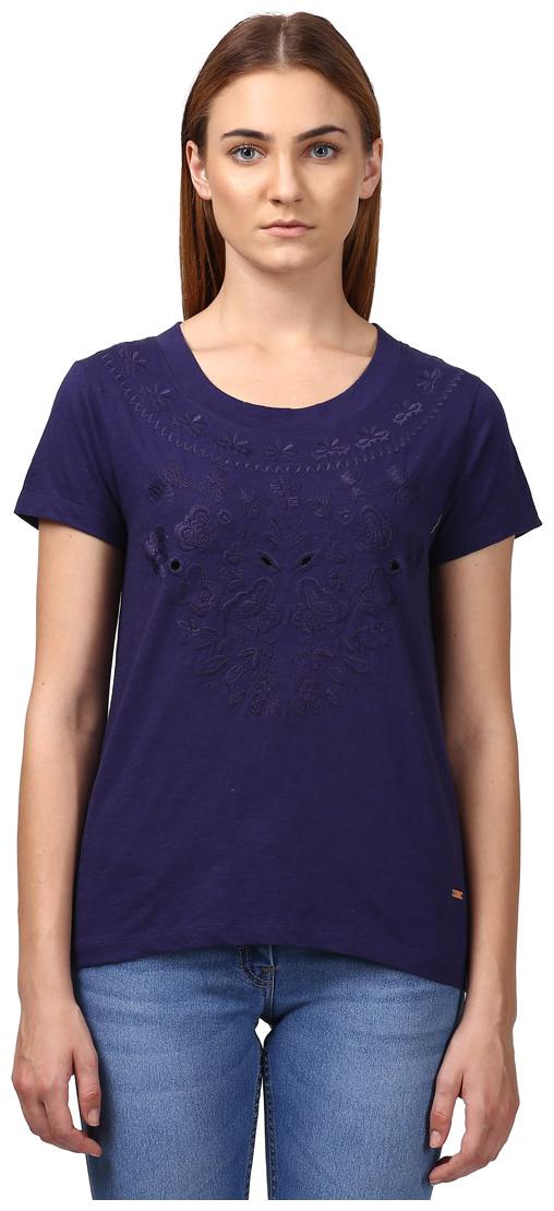 

Park Avenue Women Blue Regular fit Round neck Cotton T shirt
