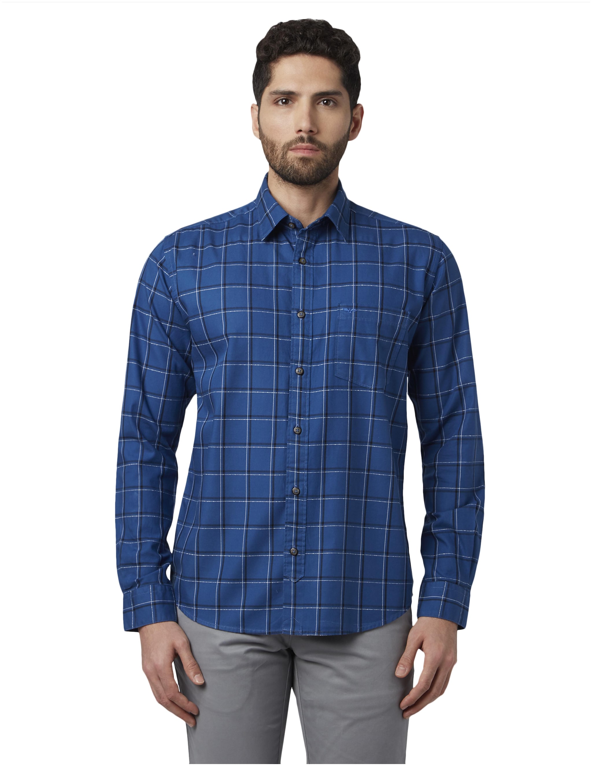 

Park Avenue Men Blue Checked Slim Fit Casual Shirt