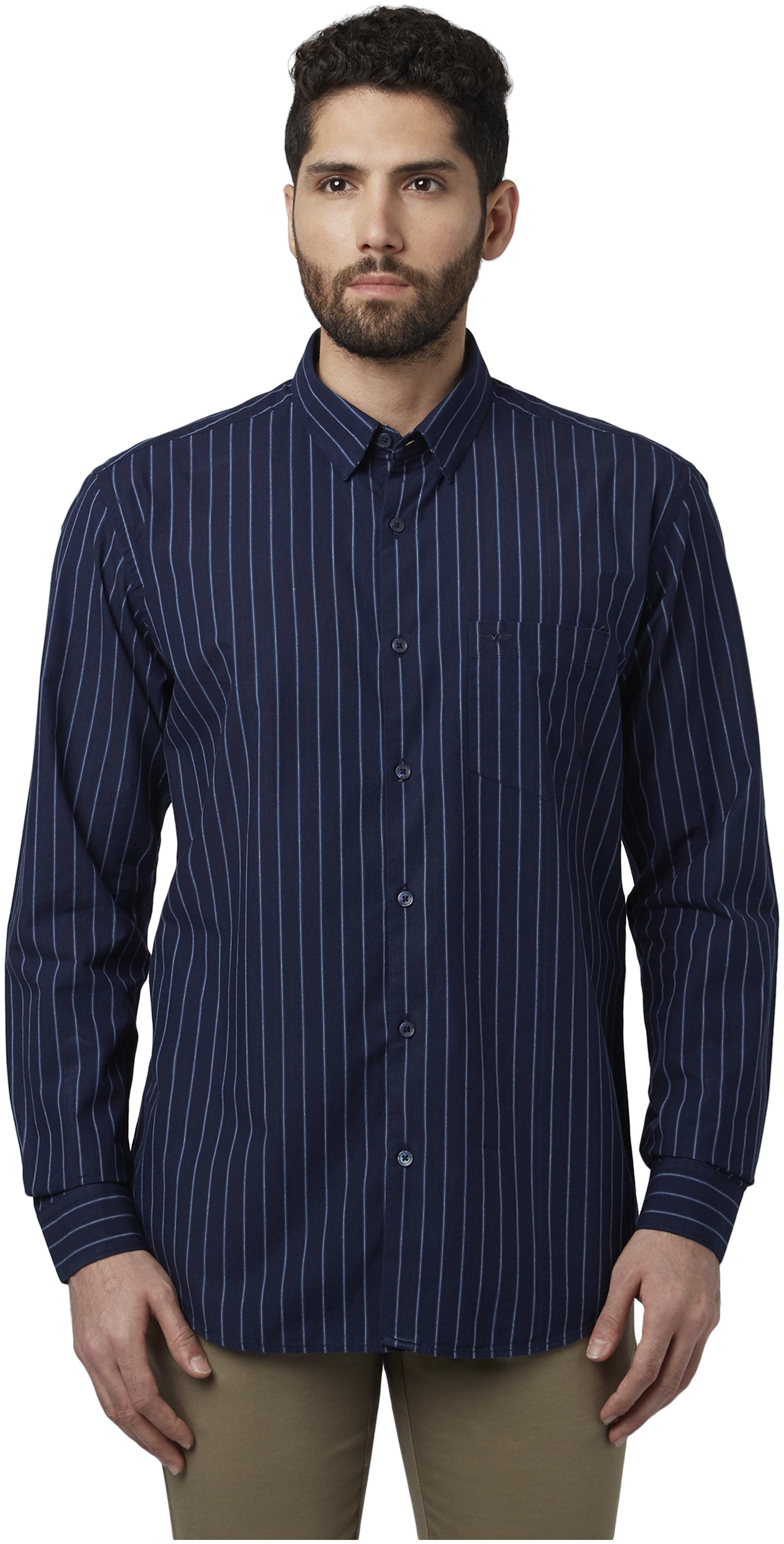 

Park Avenue Men Blue Vertical Stripes Slim Fit Casual Shirt