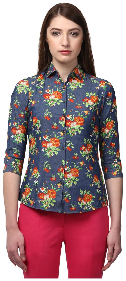 

Park Avenue Women Women Blue Printed Regular Fit Shirt