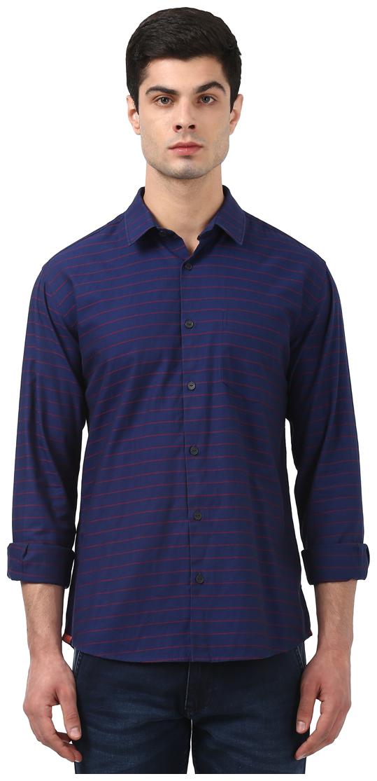 

Park Avenue Men Blue Vertical Stripes Slim Fit Casual Shirt