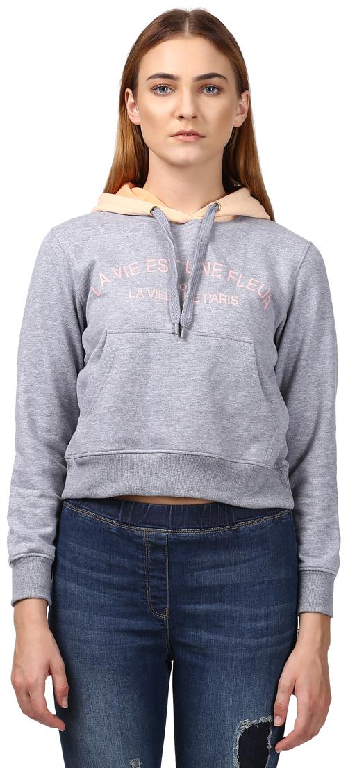 

Park Avenue Women Grey Regular fit Hooded Blended T shirt