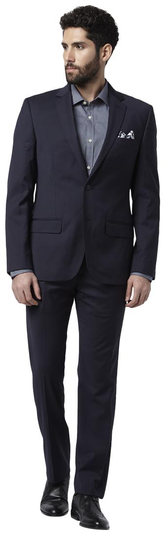 

Park Avenue Solid synthetic Dark Blue Regular Fit Notch Full Sleeve Suit