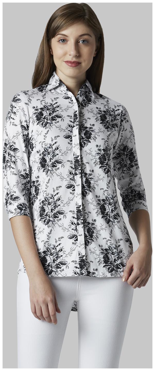 

Park Avenue Women White Black Printed Regular Fit Shirt