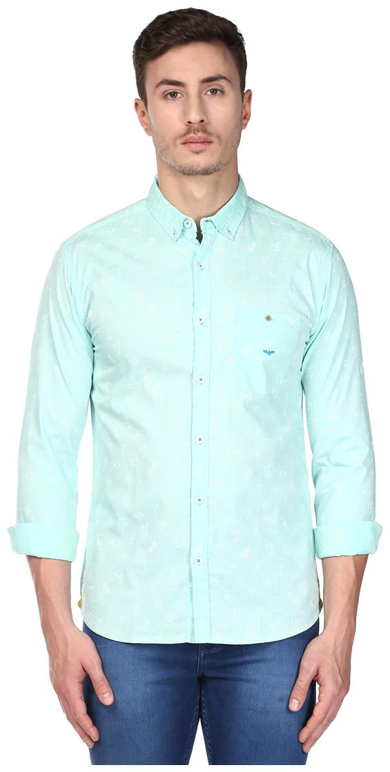 

Park Avenue Men Green Printed Slim Fit Casual Shirt