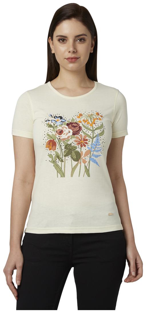 

Park Avenue Women Beige Regular fit Round neck Cotton T shirt