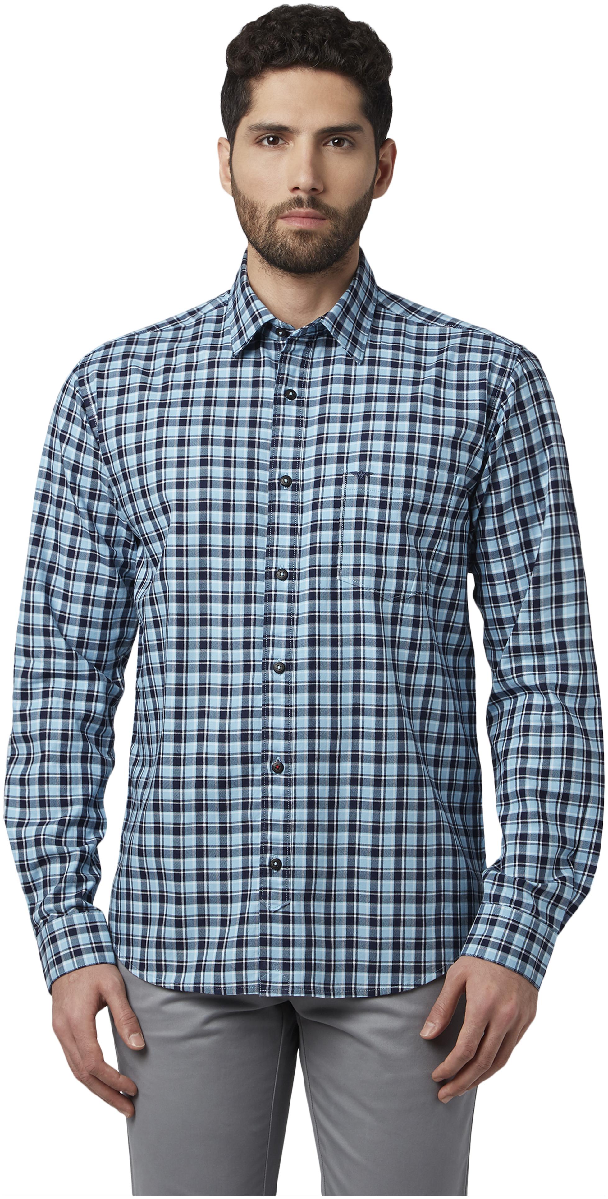 

Park Avenue Men Blue Checked Slim Fit Casual Shirt