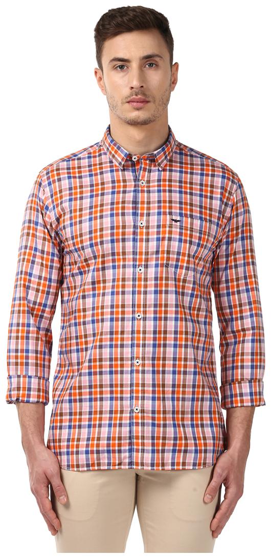 

Park Avenue Men Orange Checked Slim Fit Casual Shirt