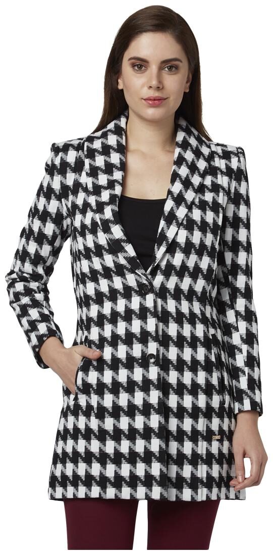 

Park Avenue Women Geometric Regular Jacket - Black White