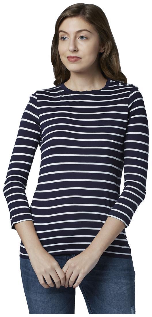 

Park Avenue Women Blue Regular fit Round neck Viscose rayon T shirt